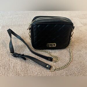 Itzy Ritzy Black Quilted Crossbody with Gold Chain Trim